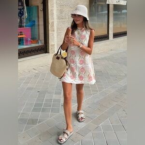 NWT Commense Romantic Floral Print Short Dress Sz XS,S White/Pink CC19